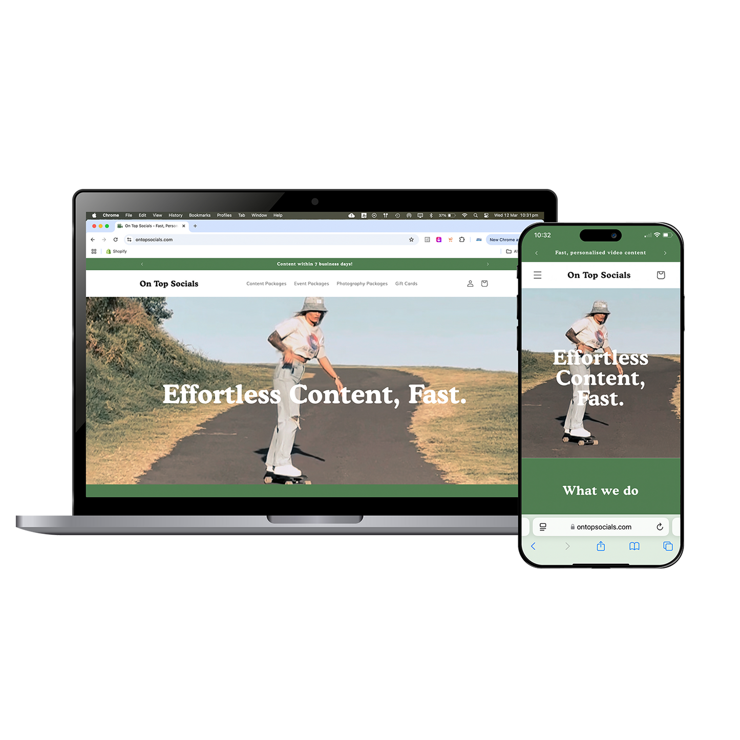 A snapshot of the On Top Socials website homepage on both a laptop and a mobile device